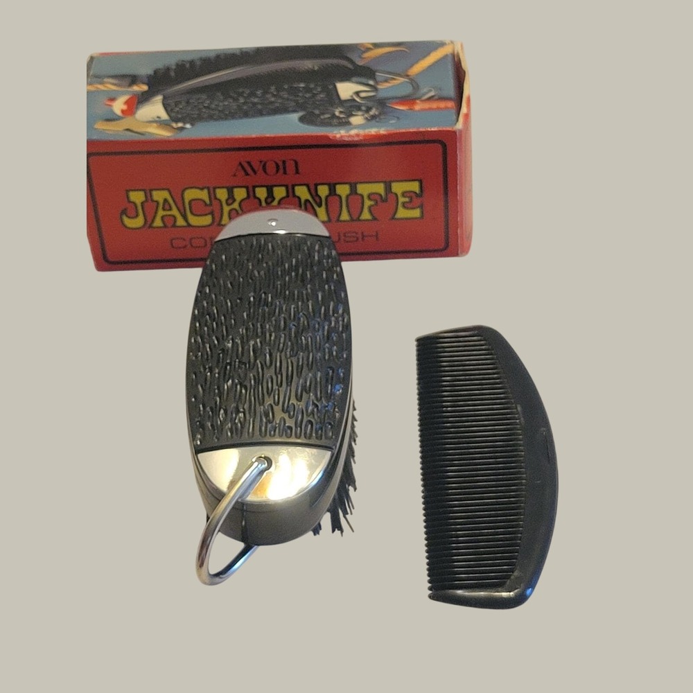 VTG Avon Jacknife Comb & Brush 1970s Collectible Vanity Plastic Display w/ Box